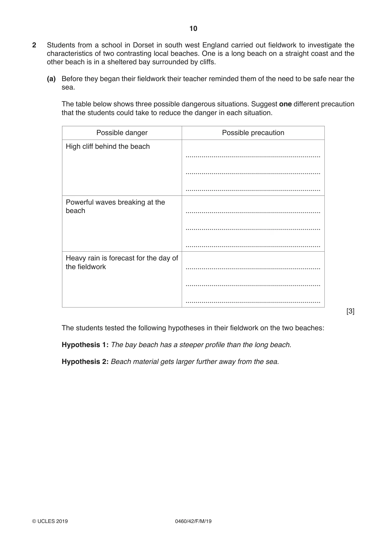 Cambridge IGCSE Geography 0460 2019 Feb/March Paper 4 · Variant 2 question paper, page 10 of 20