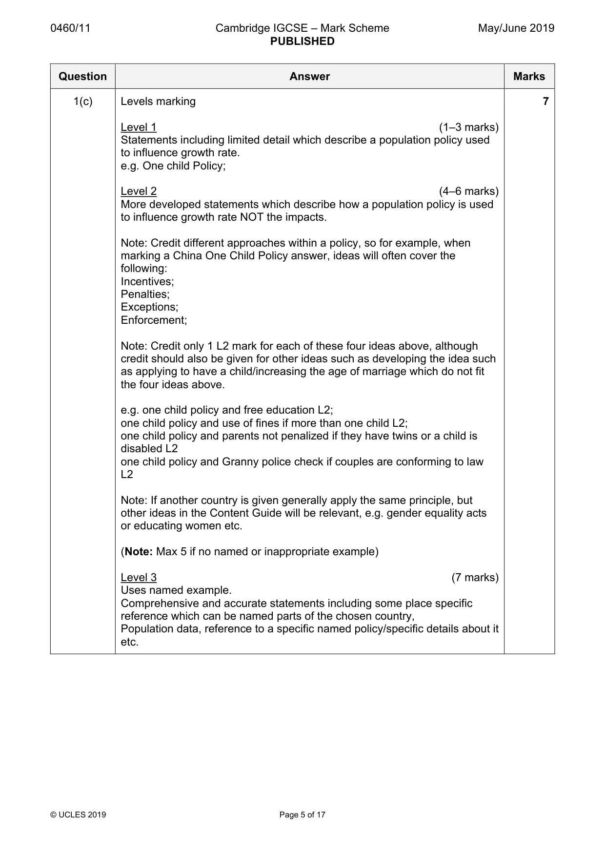 Mark scheme, page 5 of 17