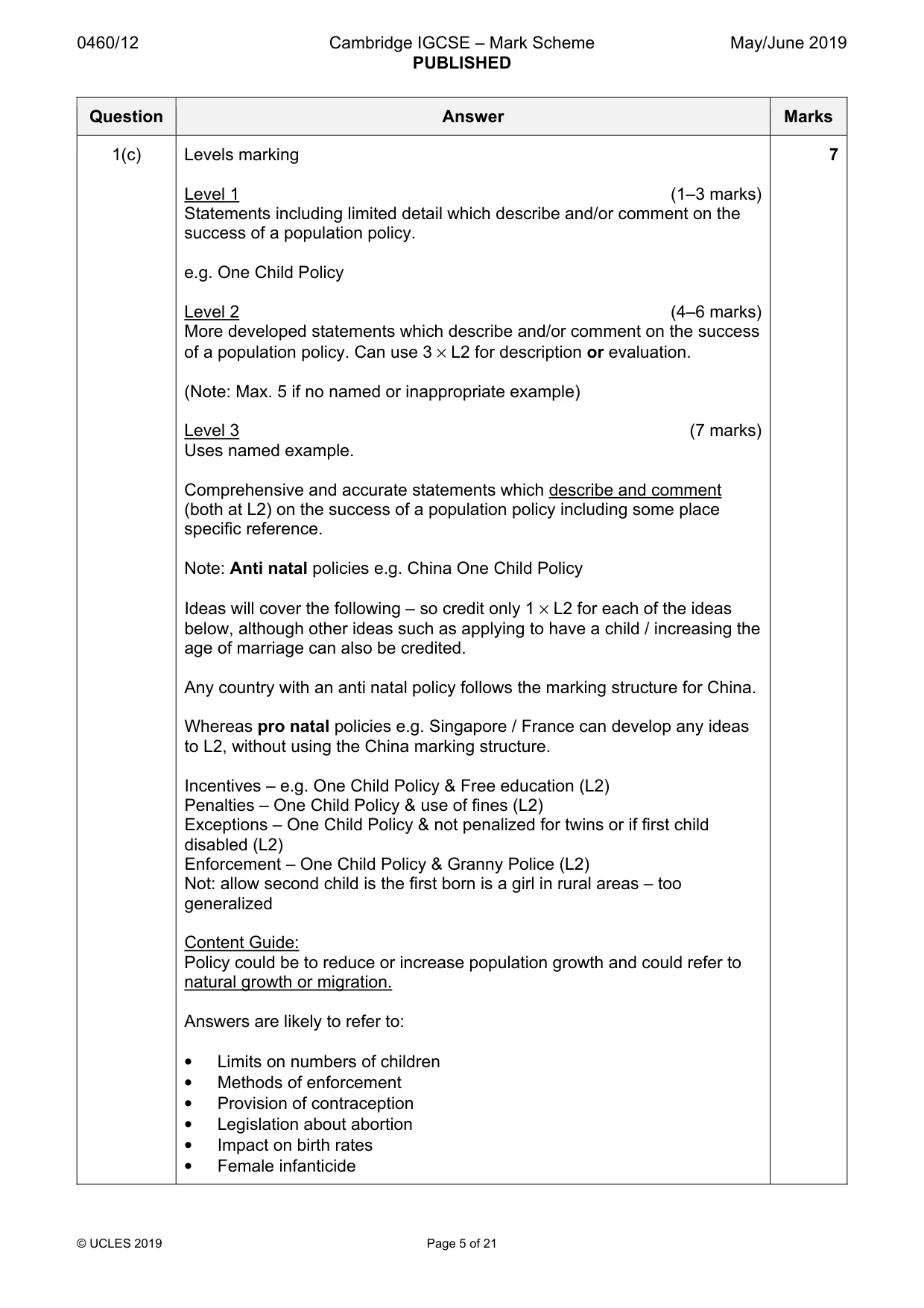 Mark scheme, page 5 of 21