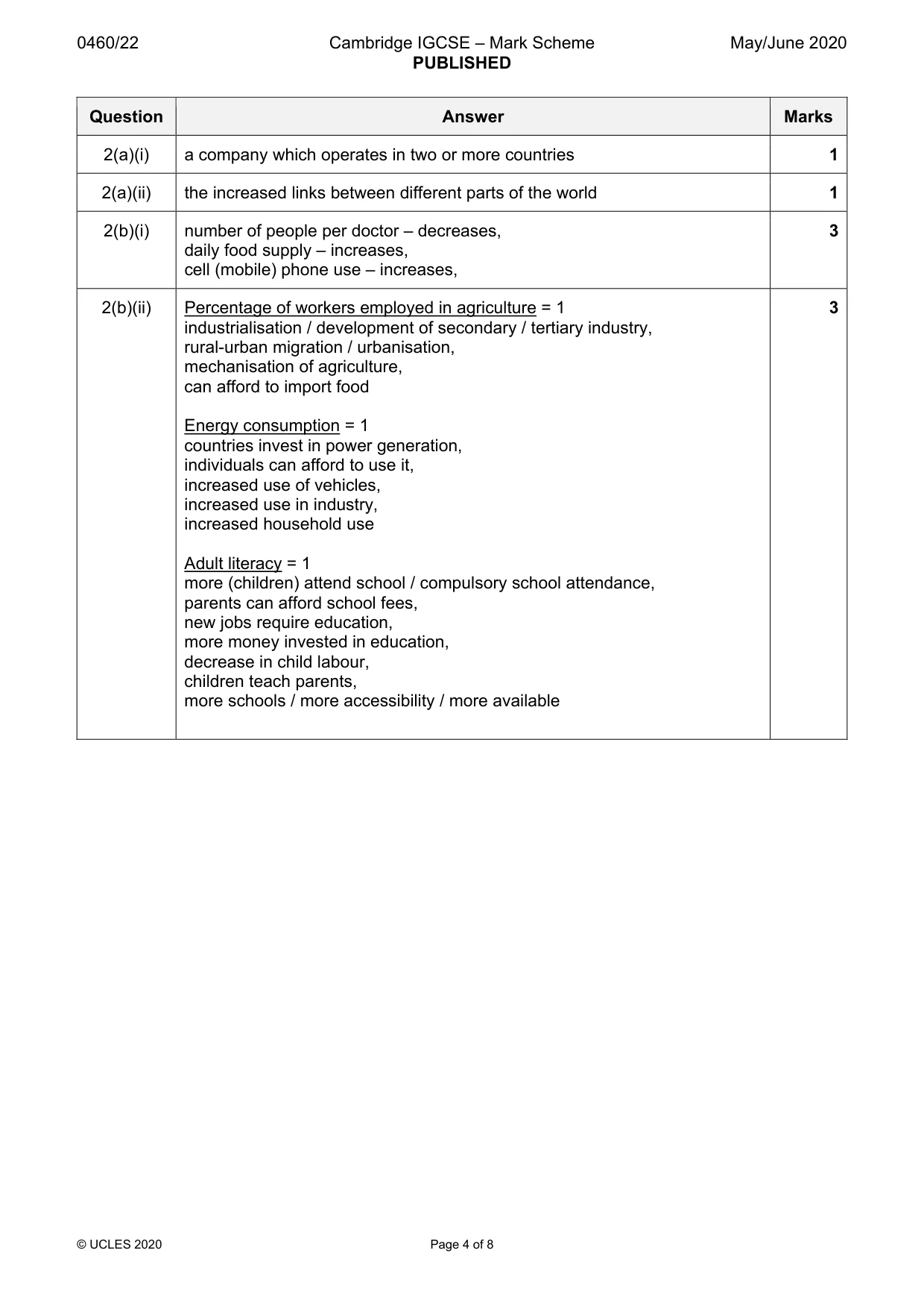 Mark scheme, page 4 of 8