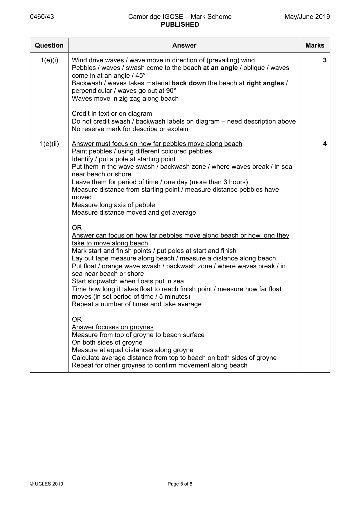 Mark scheme, page 5 of 8