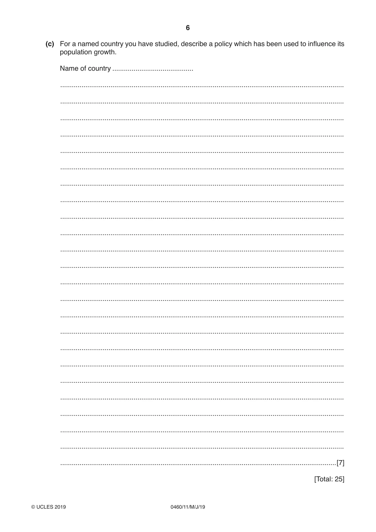Cambridge IGCSE Geography 0460 2019 May/June Paper 1 · Variant 1 question paper, page 6 of 32