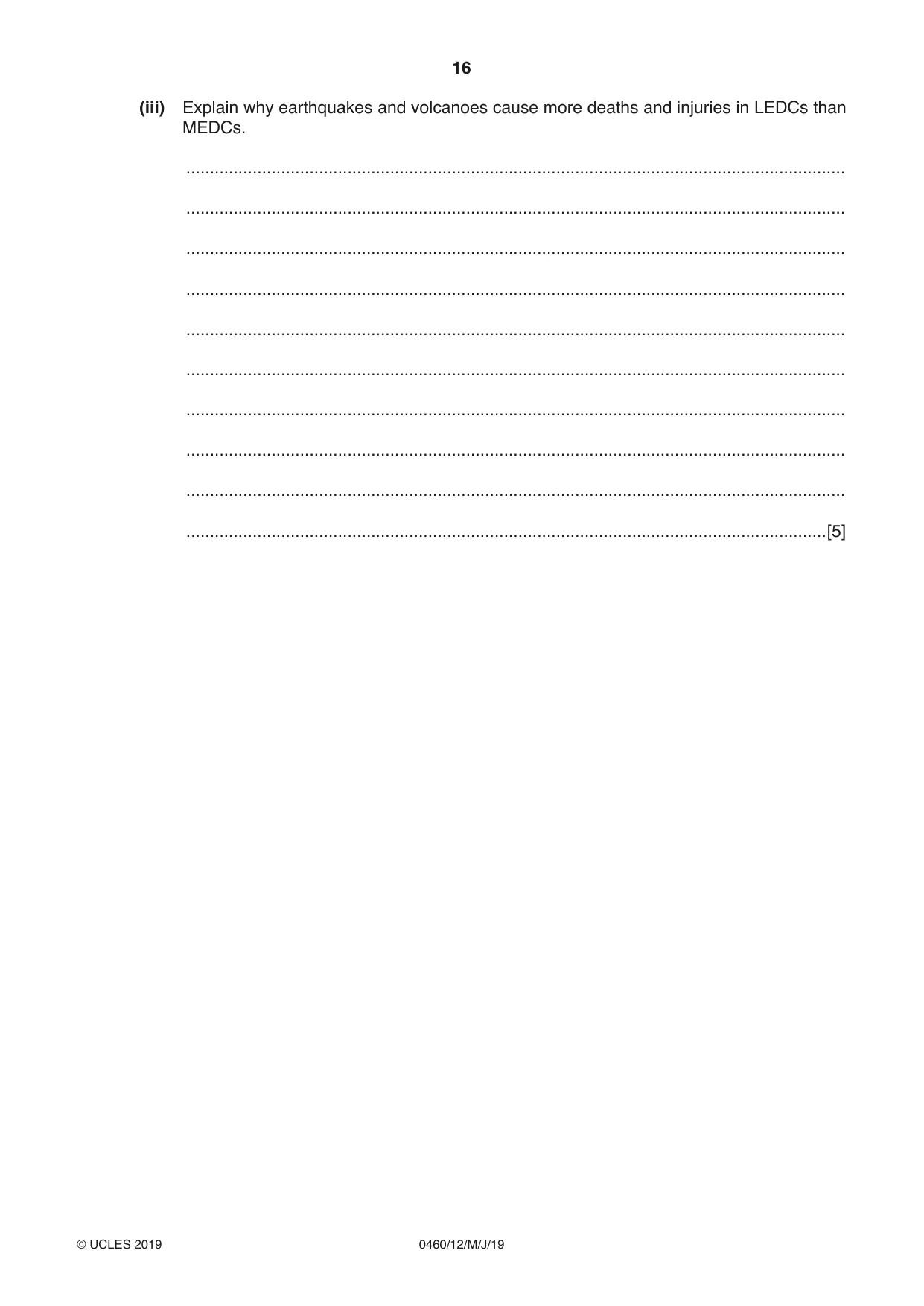 Cambridge IGCSE Geography 0460 2019 May/June Paper 1 · Variant 2 question paper, page 16 of 28