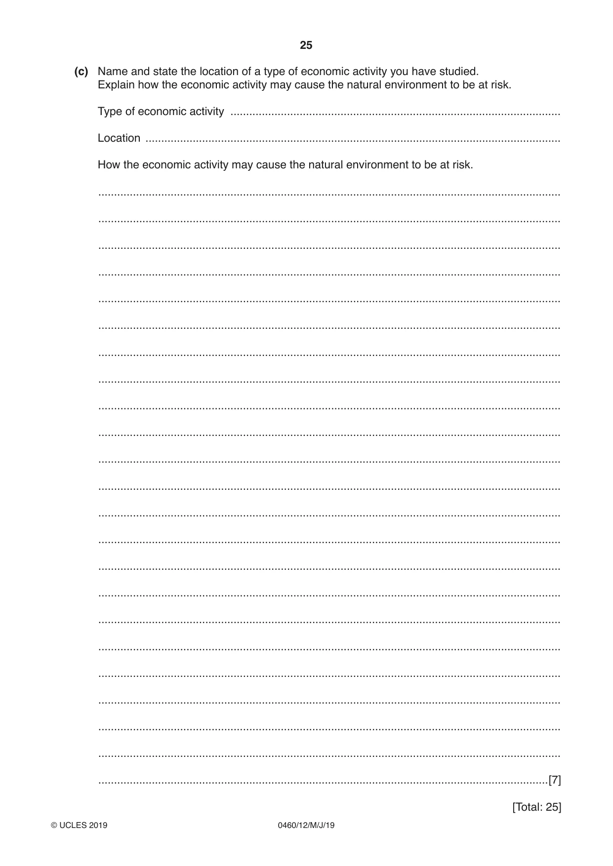 Cambridge IGCSE Geography 0460 2019 May/June Paper 1 · Variant 2 question paper, page 25 of 28