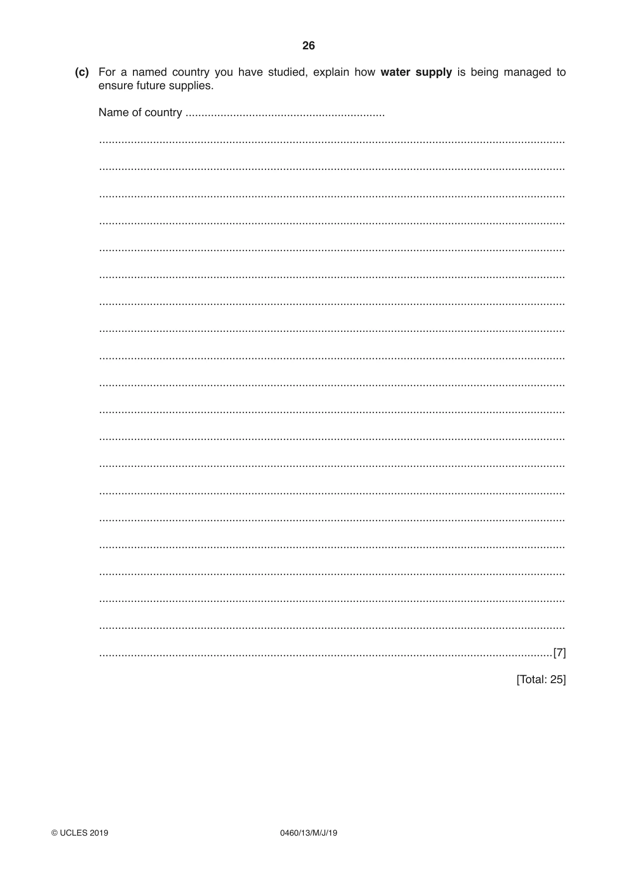 Cambridge IGCSE Geography 0460 2019 May/June Paper 1 · Variant 3 question paper, page 26 of 28