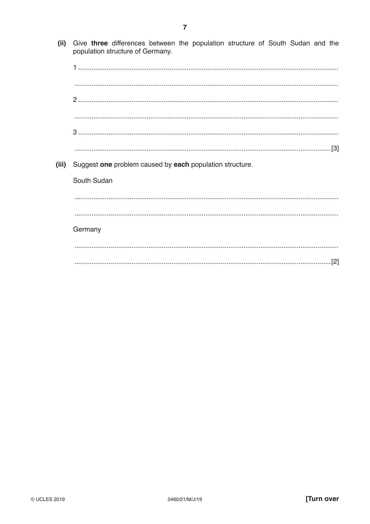 Cambridge IGCSE Geography 0460 2019 May/June Paper 2 · Variant 1 question paper, page 7 of 20
