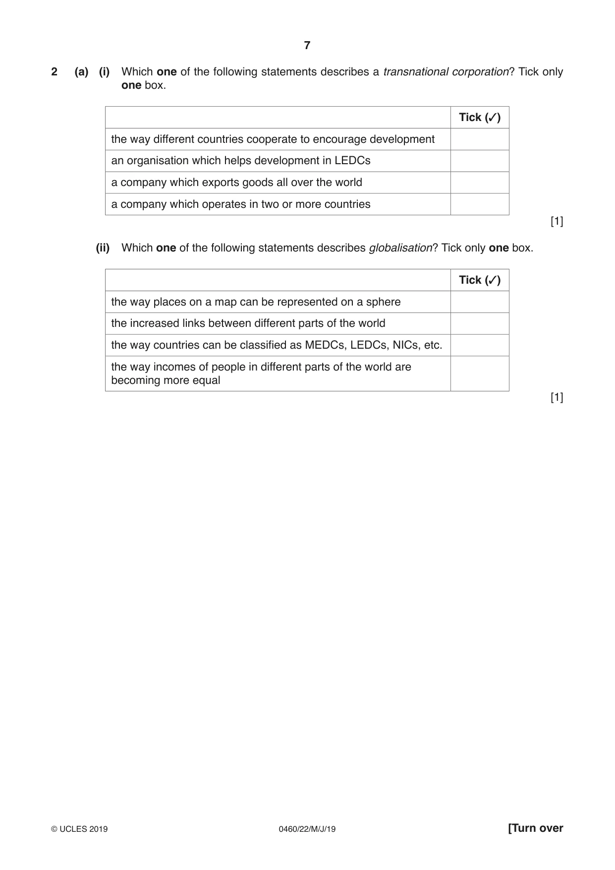 Cambridge IGCSE Geography 0460 2019 May/June Paper 2 · Variant 2 question paper, page 7 of 24