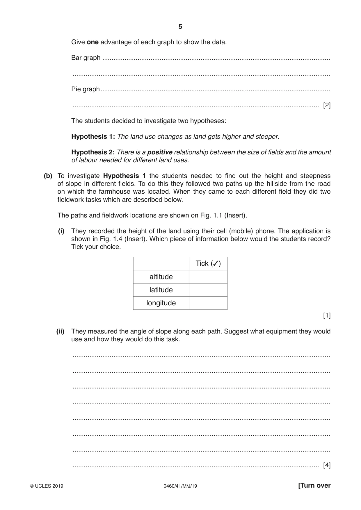 Cambridge IGCSE Geography 0460 2019 May/June Paper 4 · Variant 1 question paper, page 5 of 16