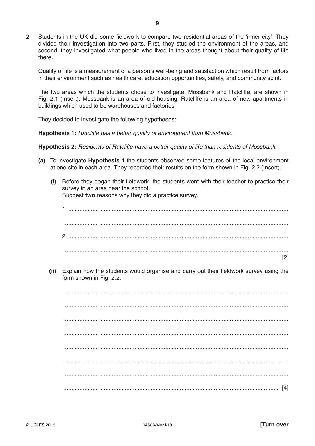 Cambridge IGCSE Geography 0460 2019 May/June Paper 4 · Variant 3 question paper, page 9 of 16