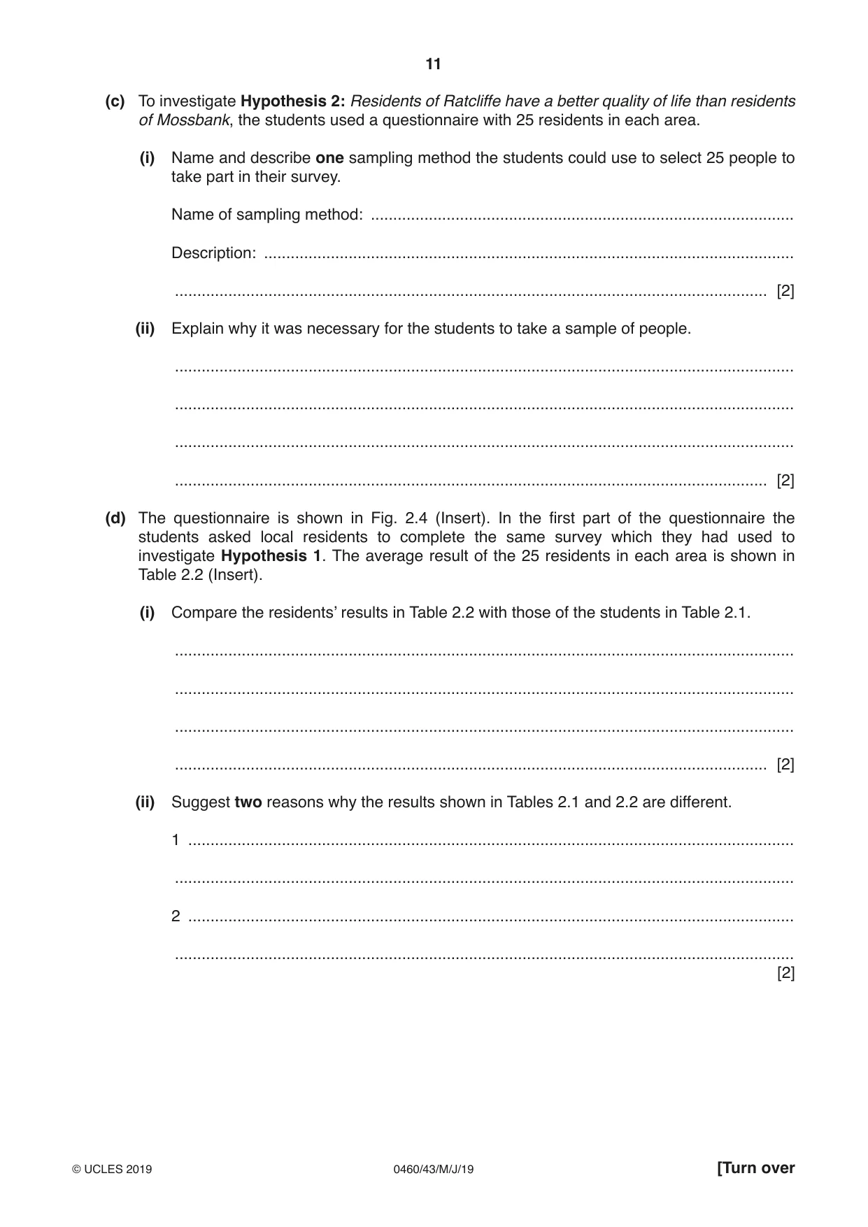 Cambridge IGCSE Geography 0460 2019 May/June Paper 4 · Variant 3 question paper, page 11 of 16