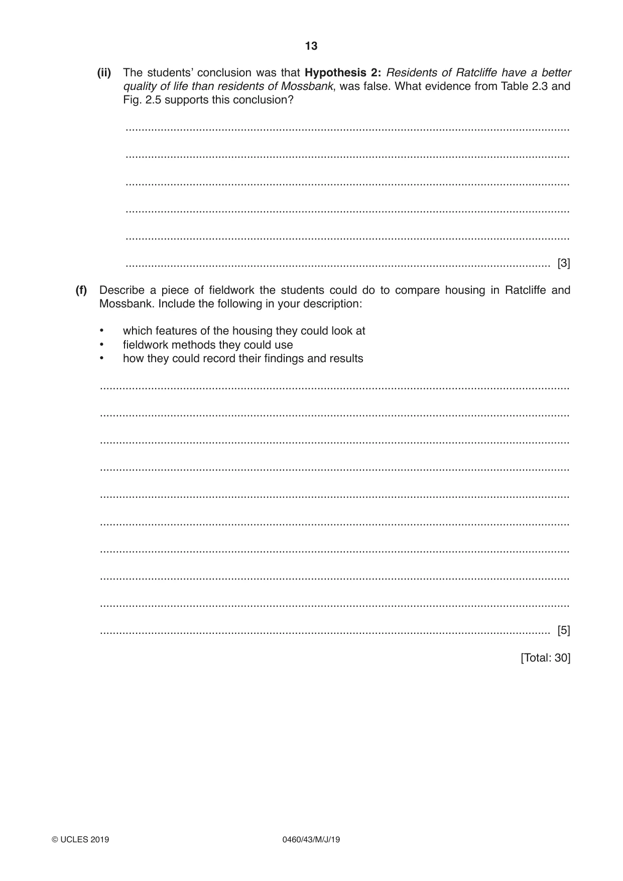 Cambridge IGCSE Geography 0460 2019 May/June Paper 4 · Variant 3 question paper, page 13 of 16