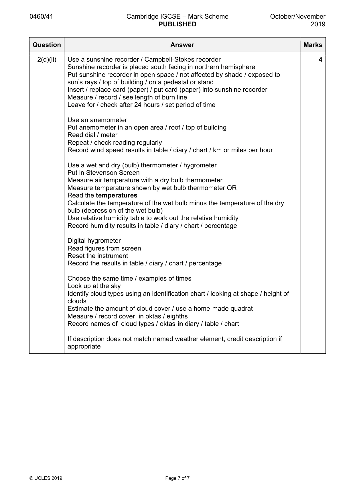Mark scheme, page 7 of 7