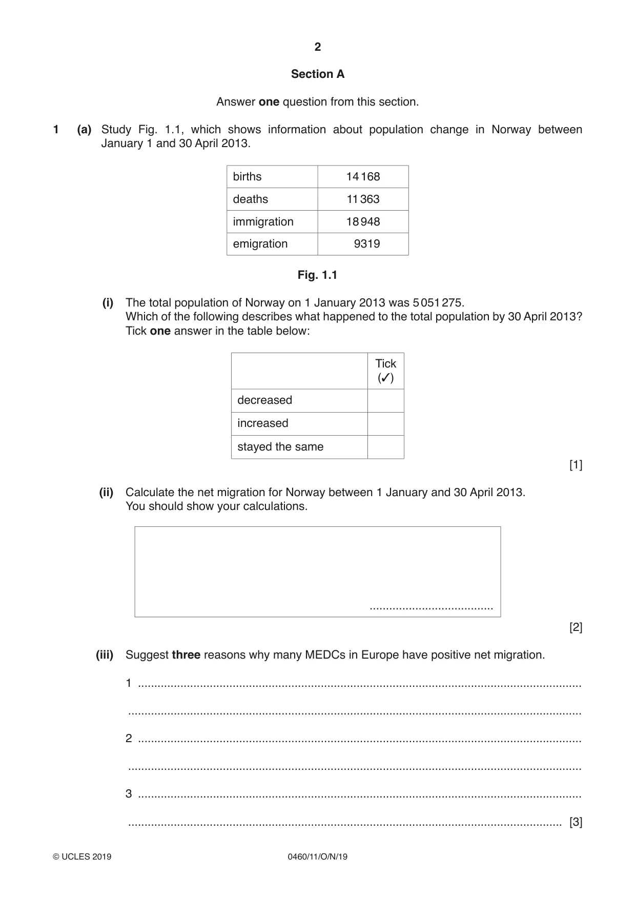 Cambridge IGCSE Geography 0460 2019 Oct/Nov Paper 1 · Variant 1 question paper, page 2 of 28