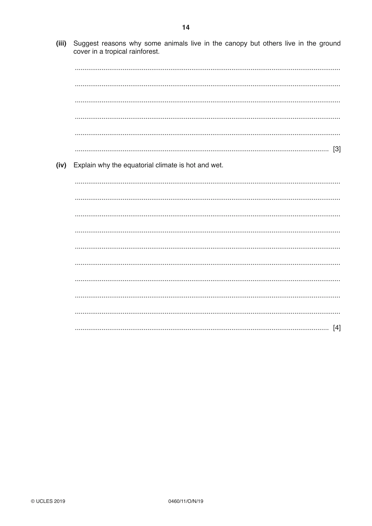 Cambridge IGCSE Geography 0460 2019 Oct/Nov Paper 1 · Variant 1 question paper, page 14 of 28