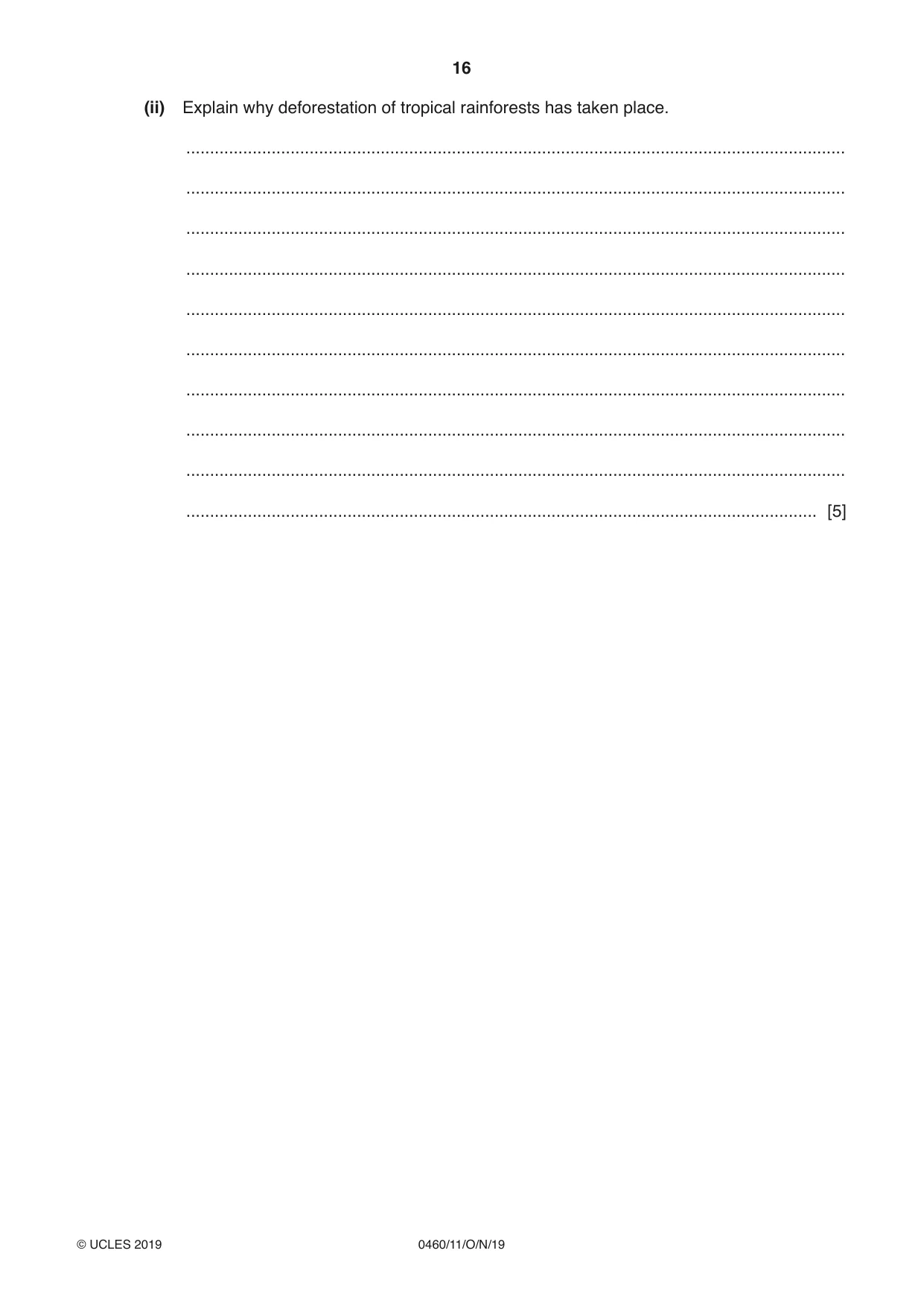 Cambridge IGCSE Geography 0460 2019 Oct/Nov Paper 1 · Variant 1 question paper, page 16 of 28
