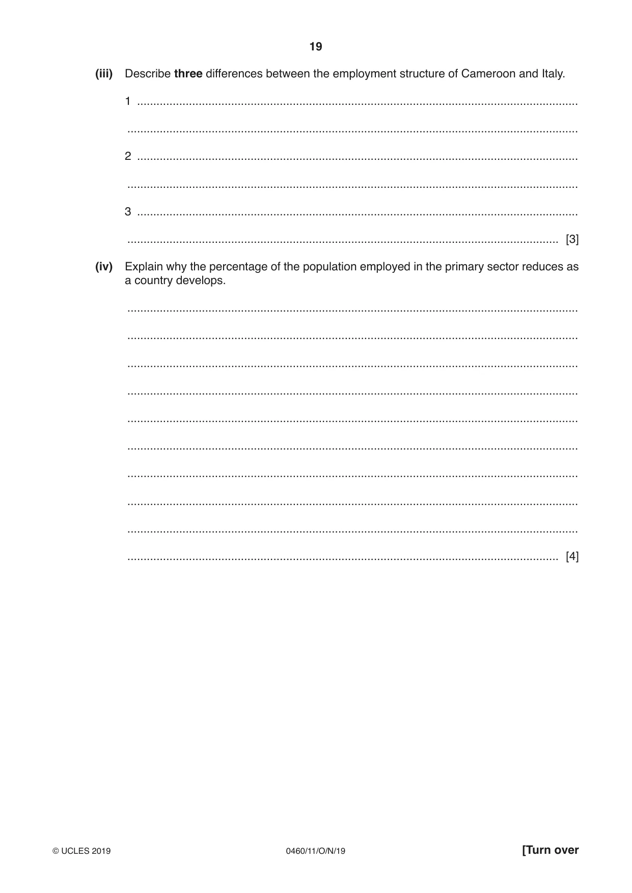 Cambridge IGCSE Geography 0460 2019 Oct/Nov Paper 1 · Variant 1 question paper, page 19 of 28