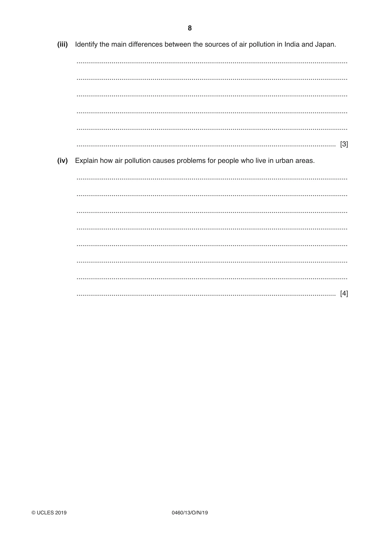Cambridge IGCSE Geography 0460 2019 Oct/Nov Paper 1 · Variant 3 question paper, page 8 of 32