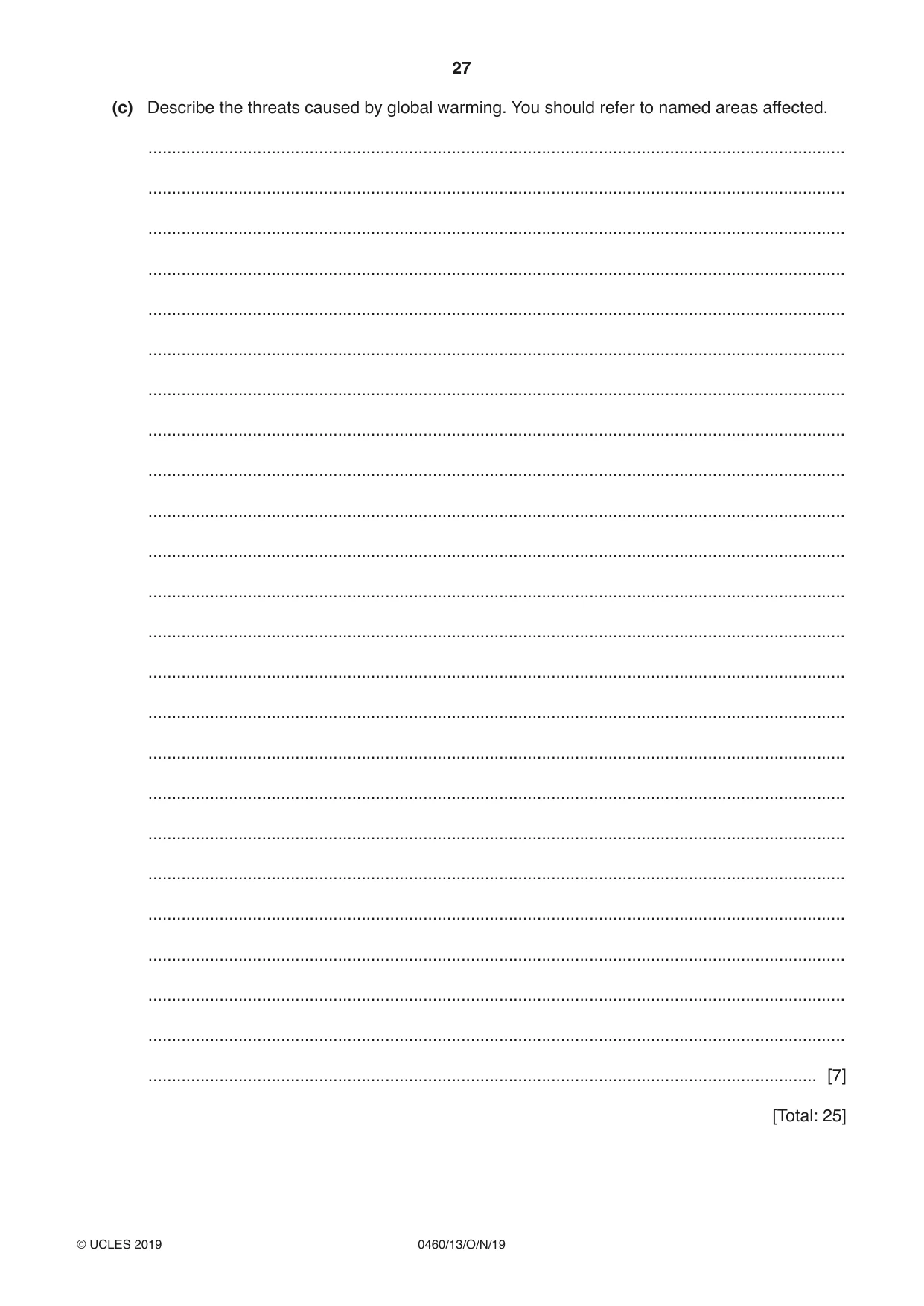 Cambridge IGCSE Geography 0460 2019 Oct/Nov Paper 1 · Variant 3 question paper, page 27 of 32