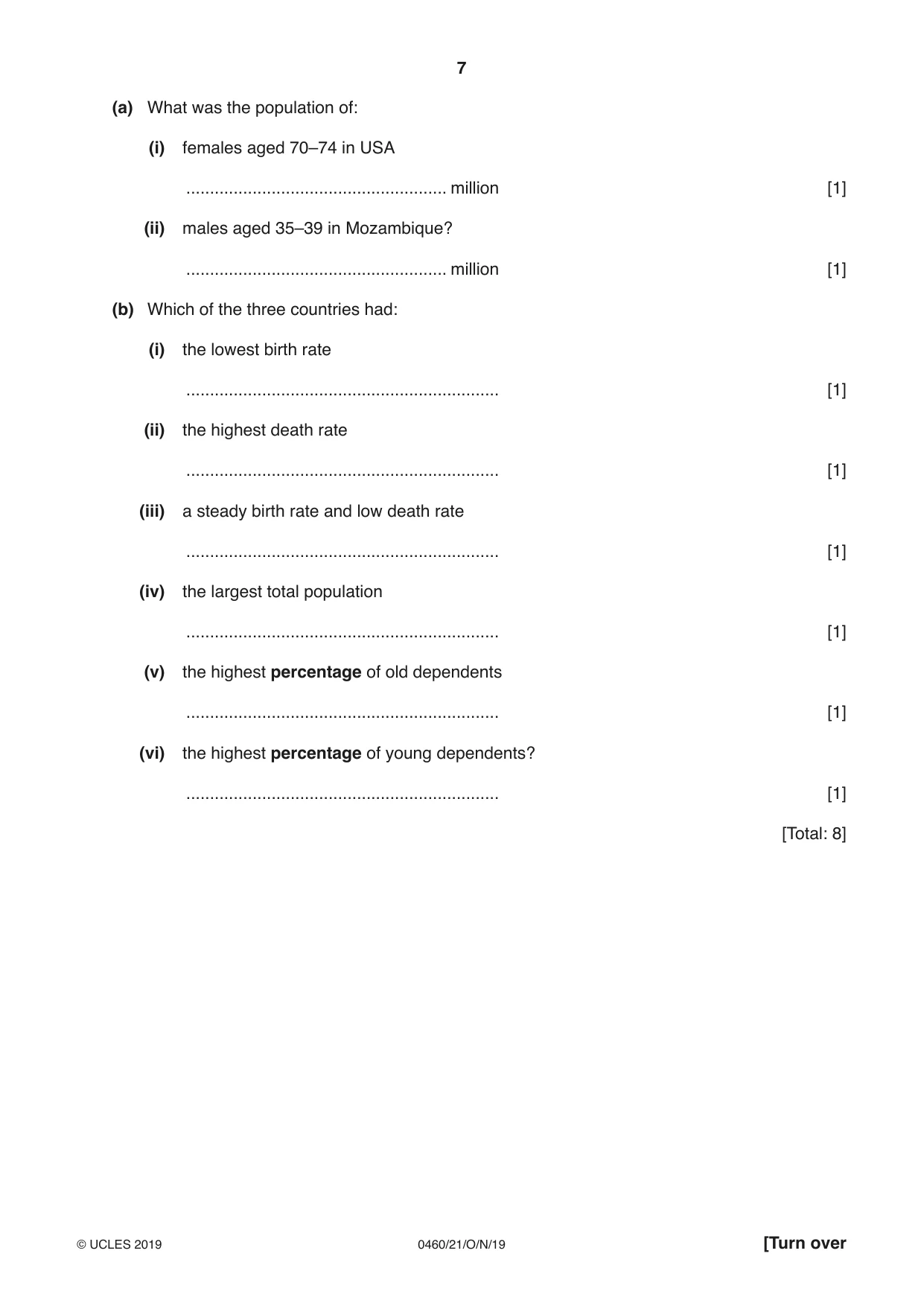 Cambridge IGCSE Geography 0460 2019 Oct/Nov Paper 2 · Variant 1 question paper, page 7 of 20
