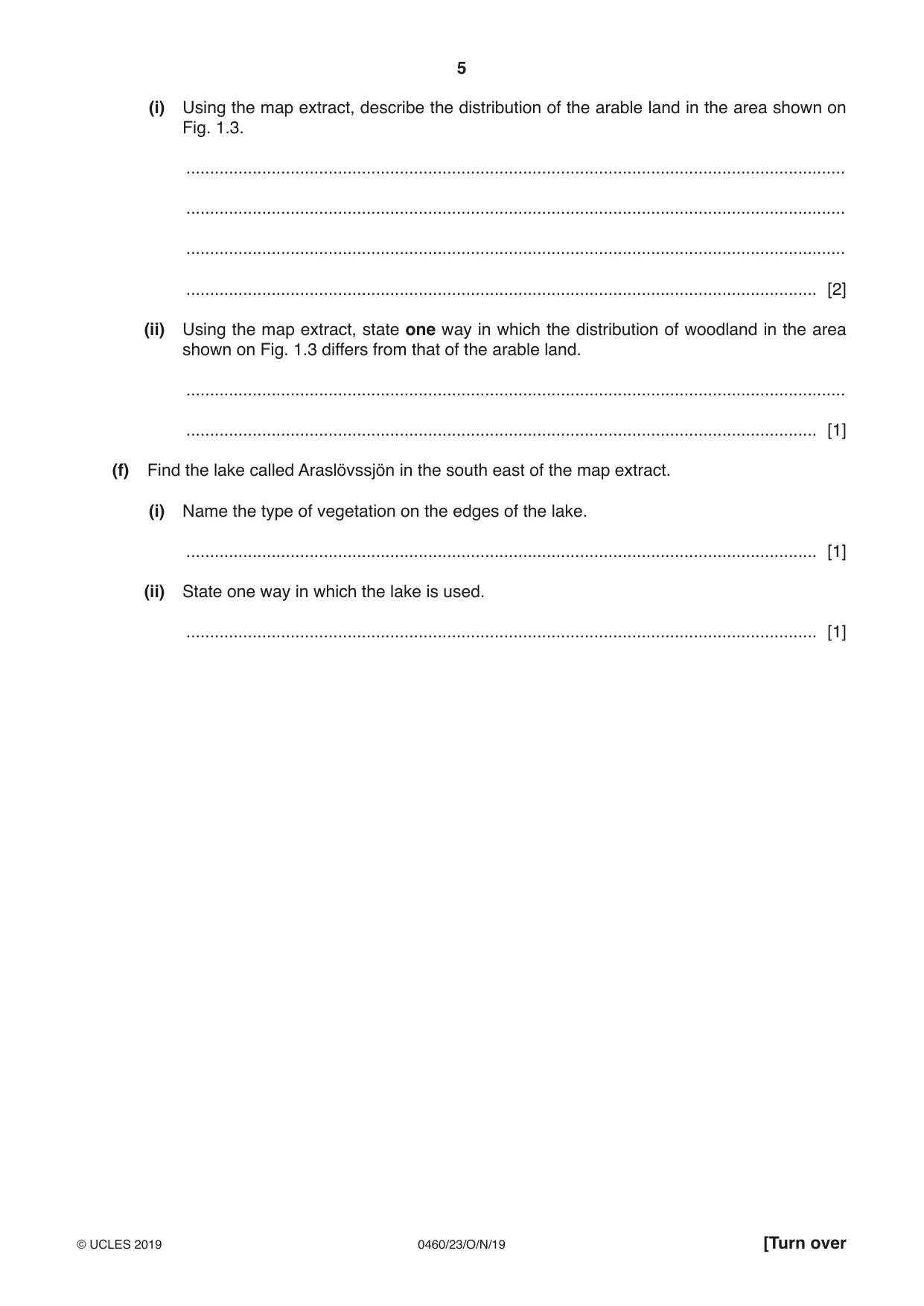 Cambridge IGCSE Geography 0460 2019 Oct/Nov Paper 2 · Variant 3 question paper, page 5 of 20