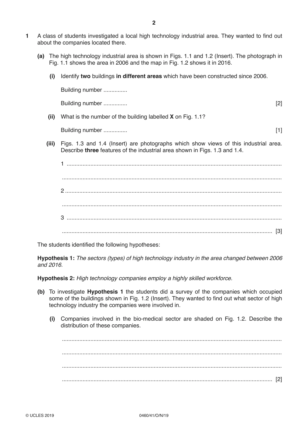 Cambridge IGCSE Geography 0460 2019 Oct/Nov Paper 4 · Variant 1 question paper, page 2 of 16