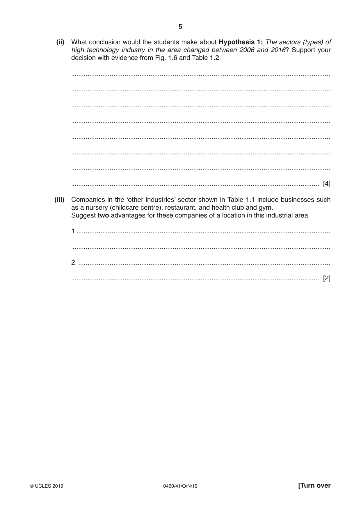 Cambridge IGCSE Geography 0460 2019 Oct/Nov Paper 4 · Variant 1 question paper, page 5 of 16