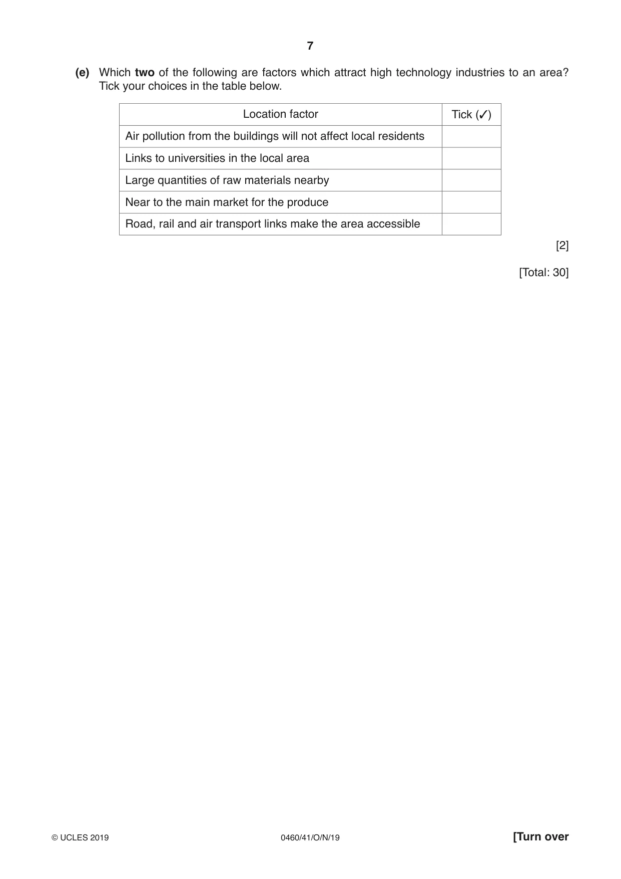Cambridge IGCSE Geography 0460 2019 Oct/Nov Paper 4 · Variant 1 question paper, page 7 of 16