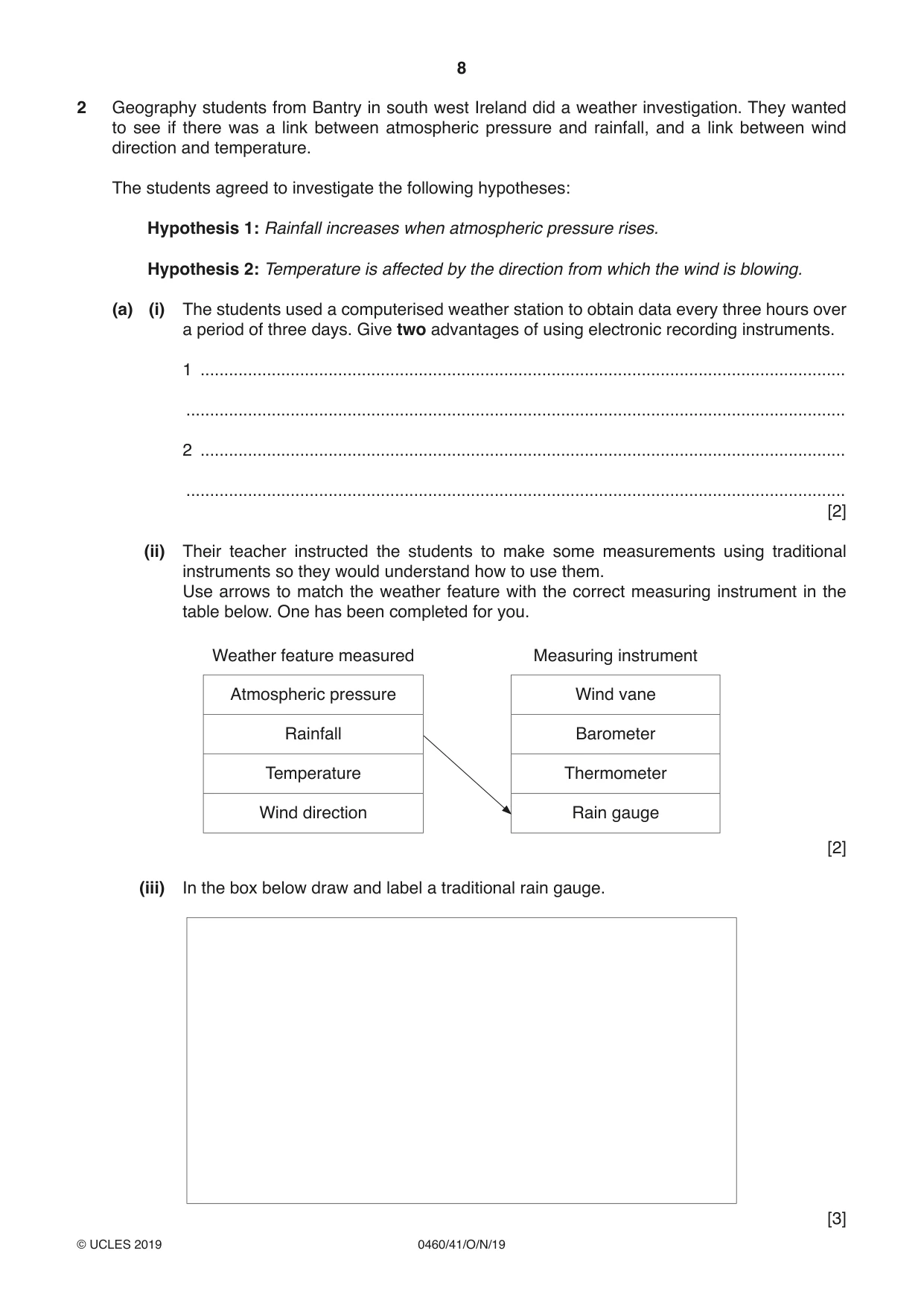 Cambridge IGCSE Geography 0460 2019 Oct/Nov Paper 4 · Variant 1 question paper, page 8 of 16