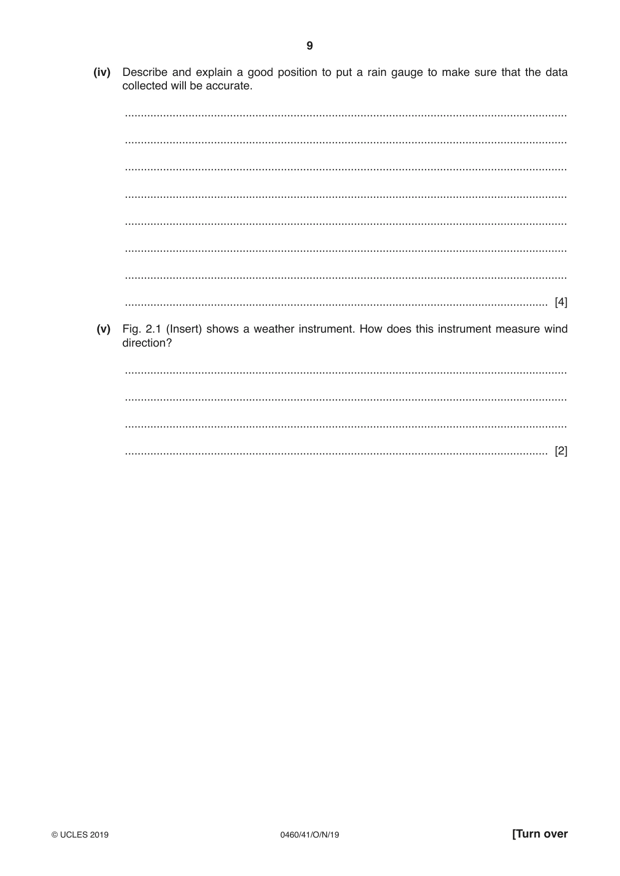 Cambridge IGCSE Geography 0460 2019 Oct/Nov Paper 4 · Variant 1 question paper, page 9 of 16