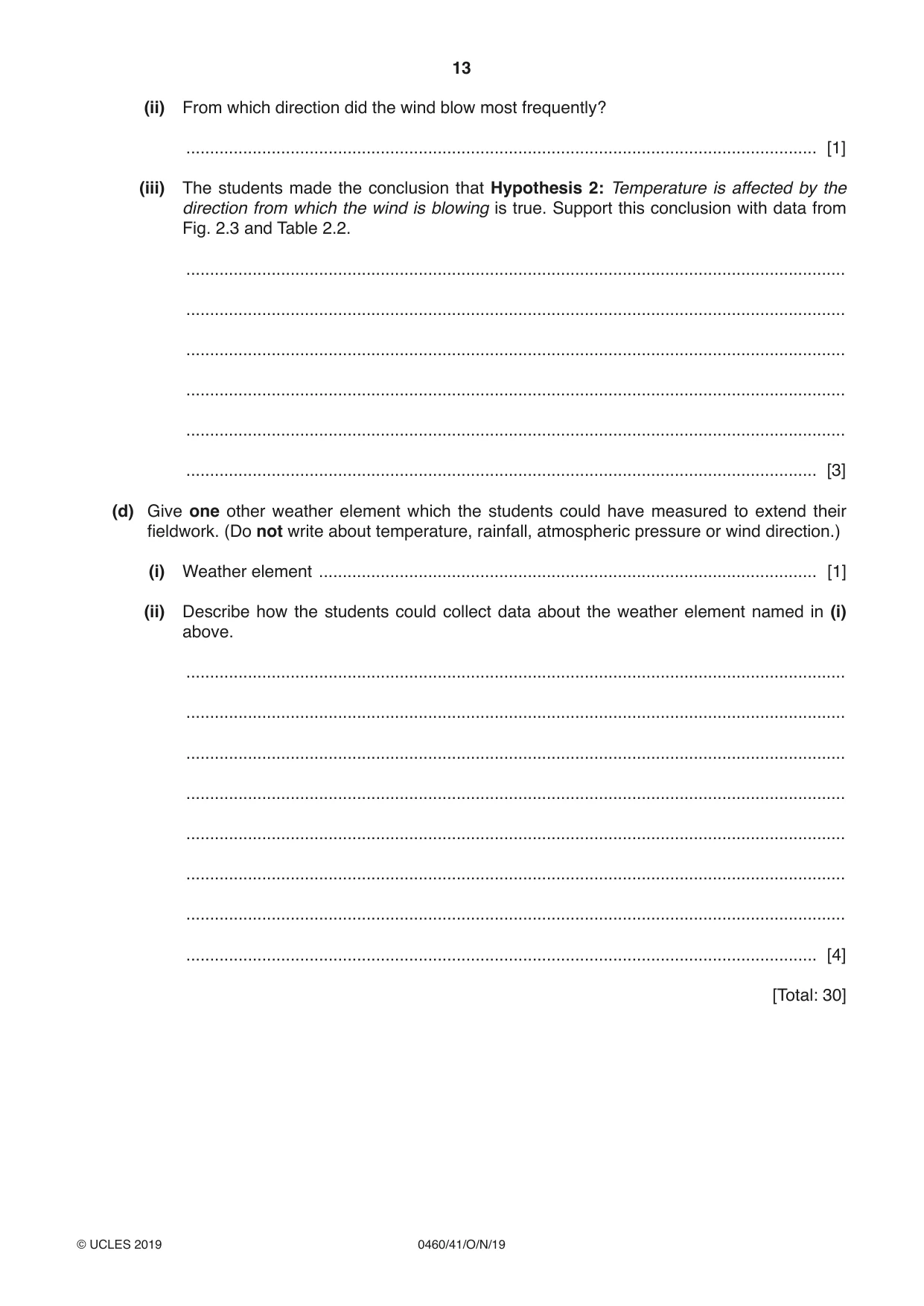 Cambridge IGCSE Geography 0460 2019 Oct/Nov Paper 4 · Variant 1 question paper, page 13 of 16
