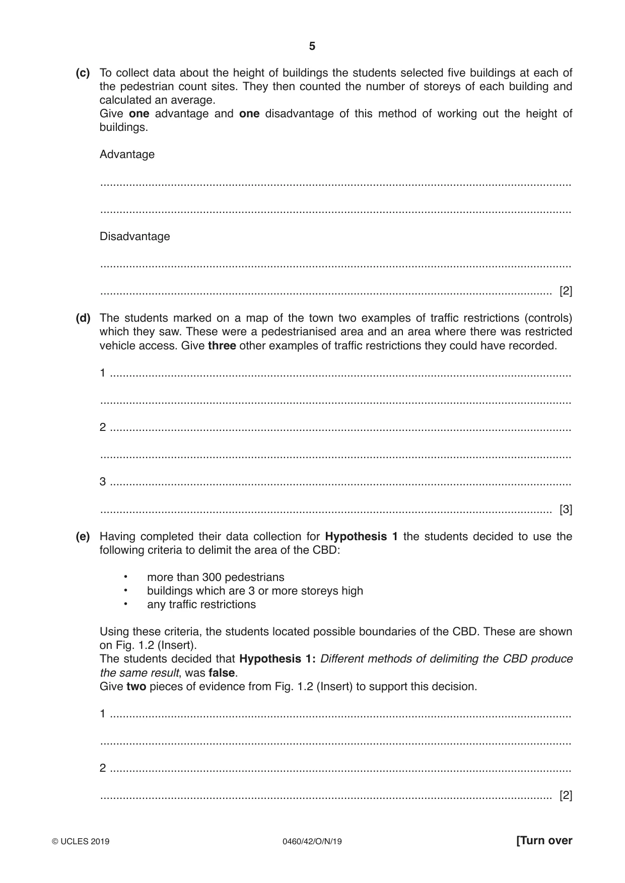 Cambridge IGCSE Geography 0460 2019 Oct/Nov Paper 4 · Variant 2 question paper, page 5 of 20