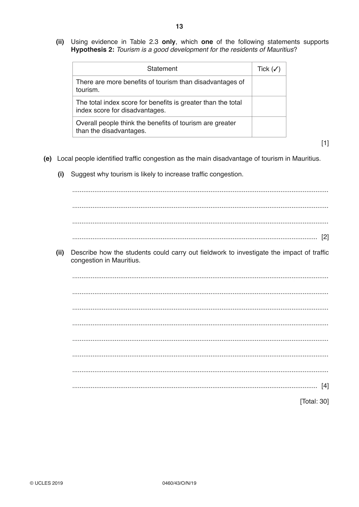 Cambridge IGCSE Geography 0460 2019 Oct/Nov Paper 4 · Variant 3 question paper, page 13 of 16
