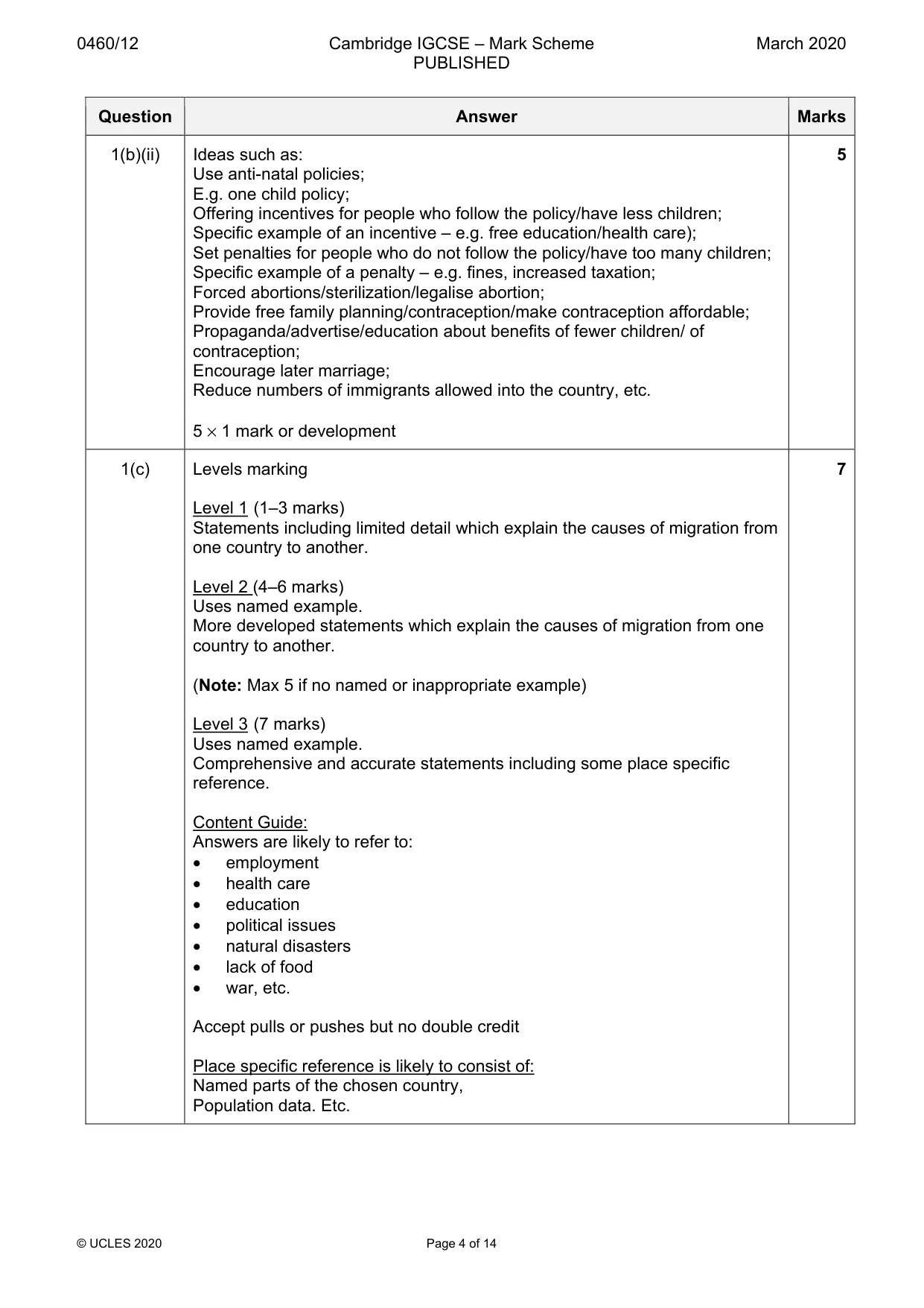 Mark scheme, page 4 of 14