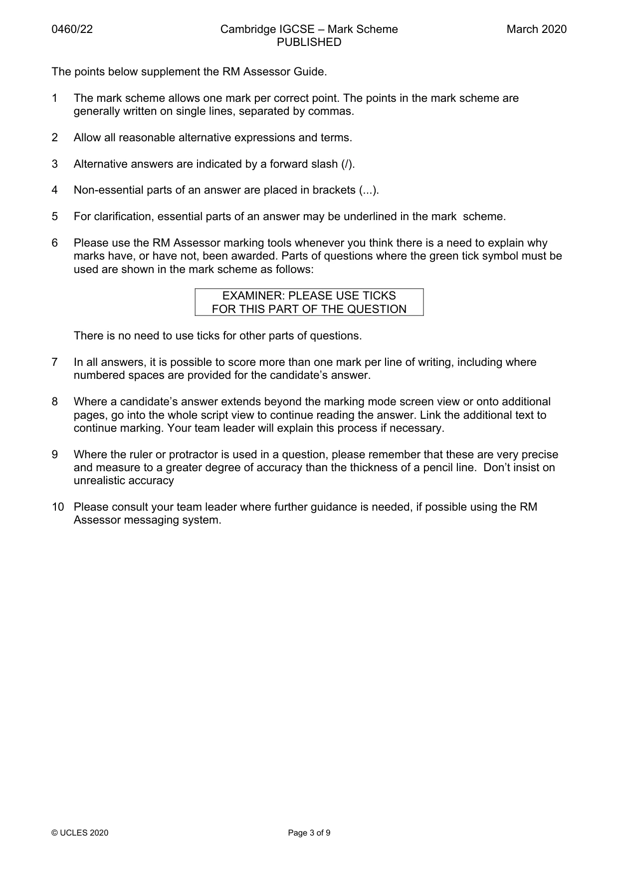 Mark scheme, page 3 of 9