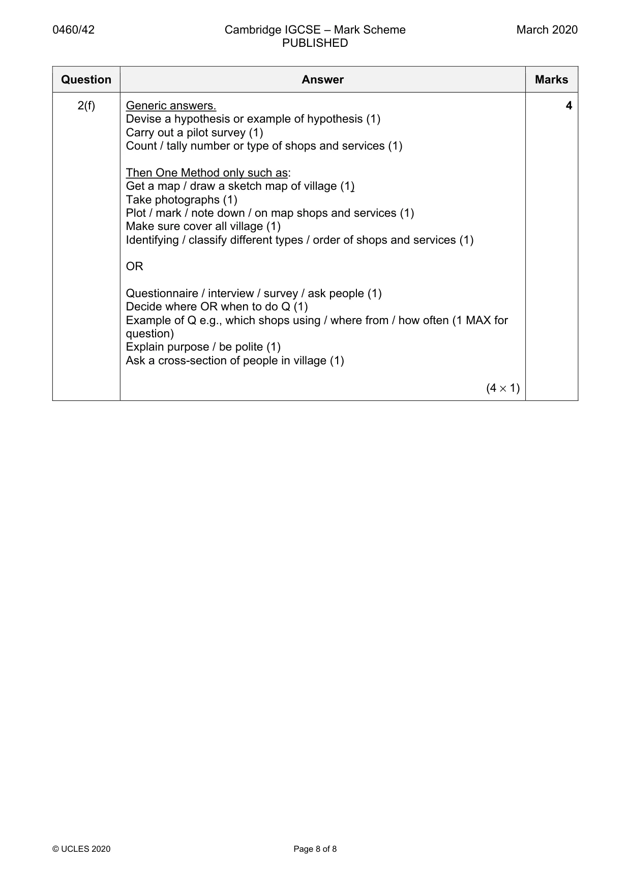 Mark scheme, page 8 of 8