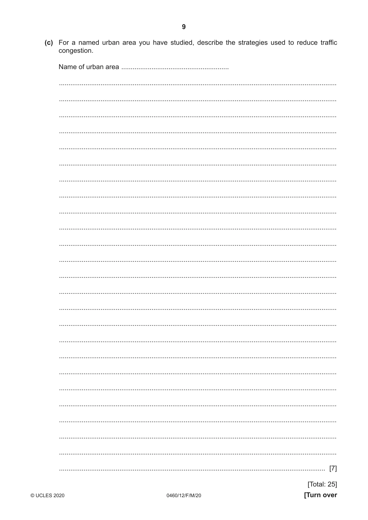 Cambridge IGCSE Geography 0460 2020 Feb/March Paper 1 · Variant 2 question paper, page 9 of 32