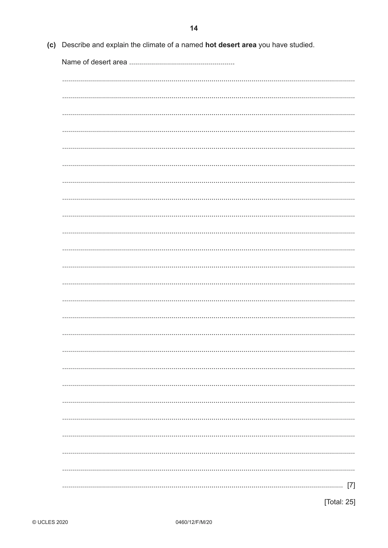 Cambridge IGCSE Geography 0460 2020 Feb/March Paper 1 · Variant 2 question paper, page 14 of 32