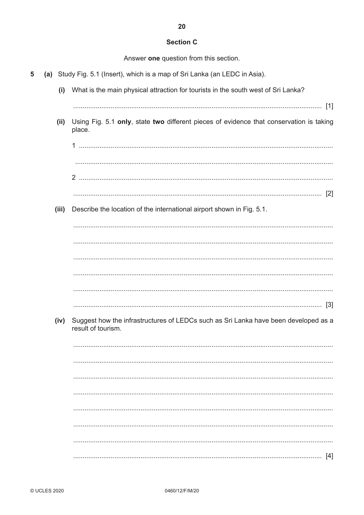 Cambridge IGCSE Geography 0460 2020 Feb/March Paper 1 · Variant 2 question paper, page 20 of 32