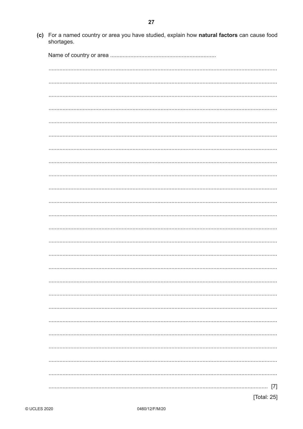 Cambridge IGCSE Geography 0460 2020 Feb/March Paper 1 · Variant 2 question paper, page 27 of 32