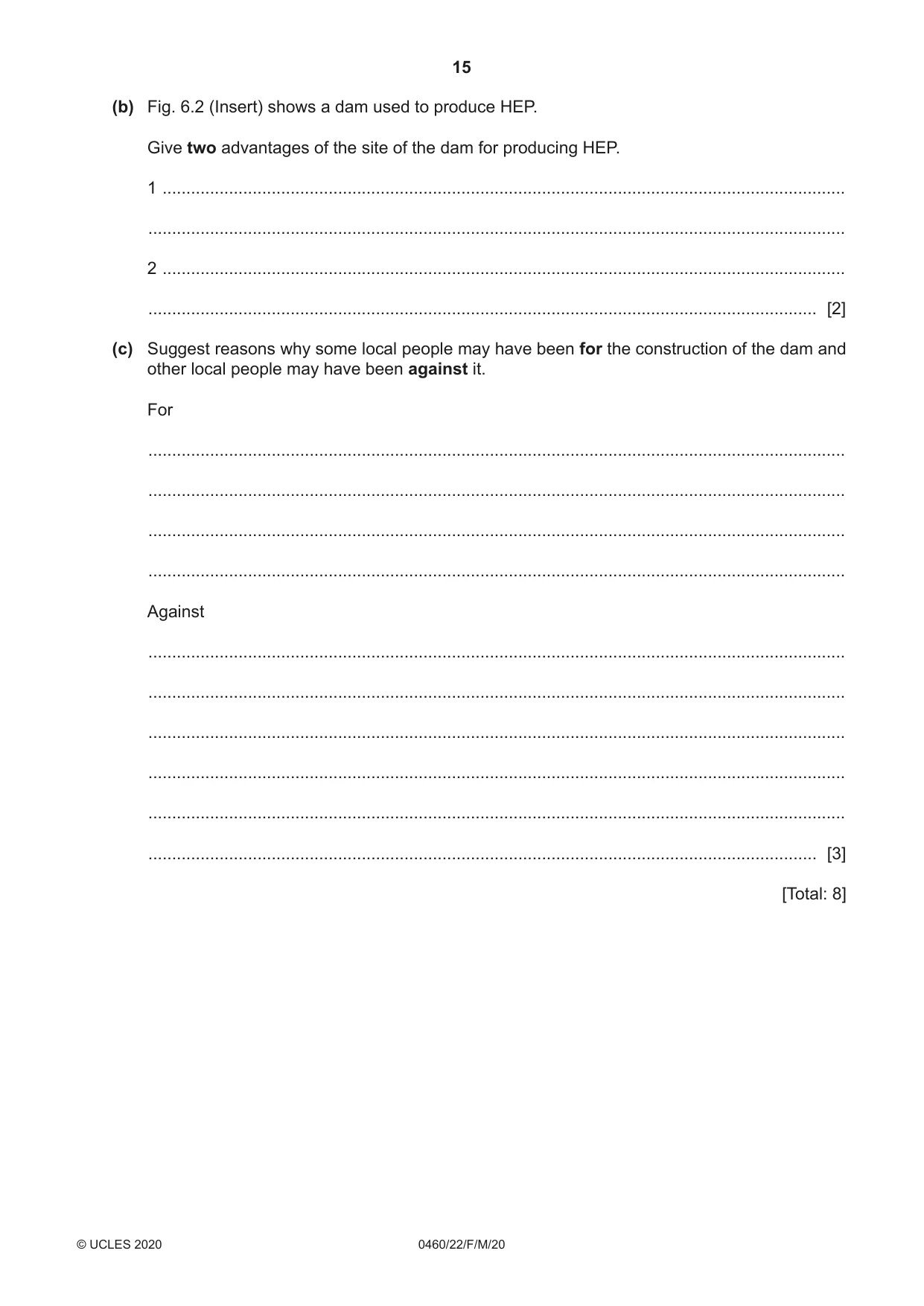 Cambridge IGCSE Geography 0460 2020 Feb/March Paper 2 · Variant 2 question paper, page 15 of 20