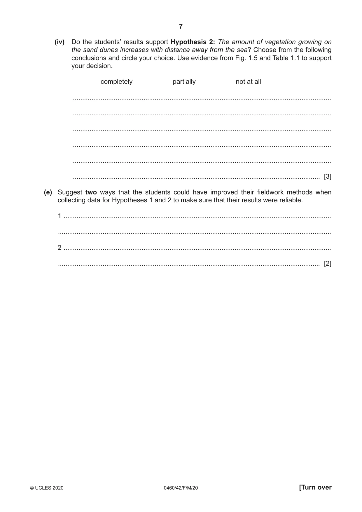 Cambridge IGCSE Geography 0460 2020 Feb/March Paper 4 · Variant 2 question paper, page 7 of 20