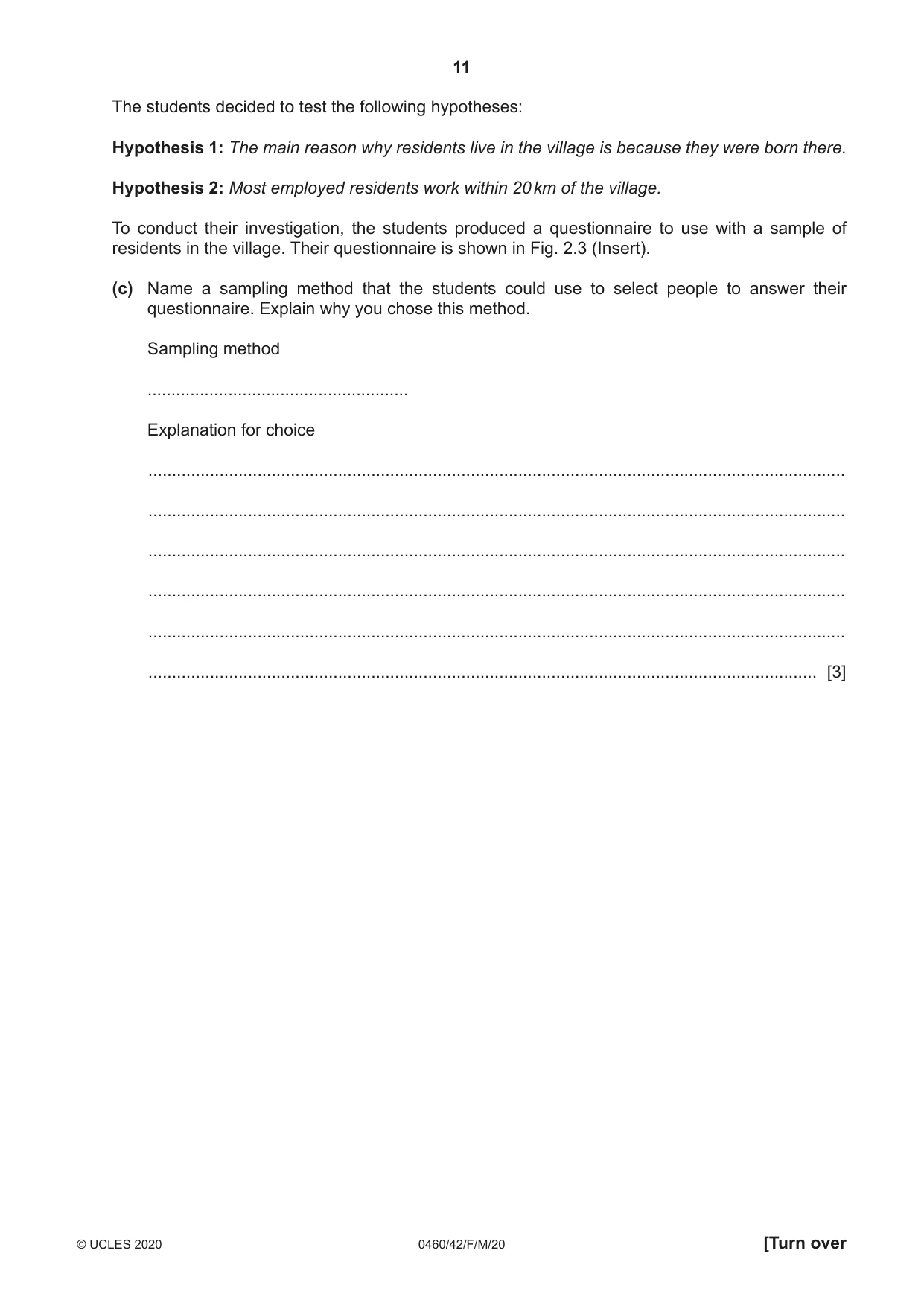 Cambridge IGCSE Geography 0460 2020 Feb/March Paper 4 · Variant 2 question paper, page 11 of 20