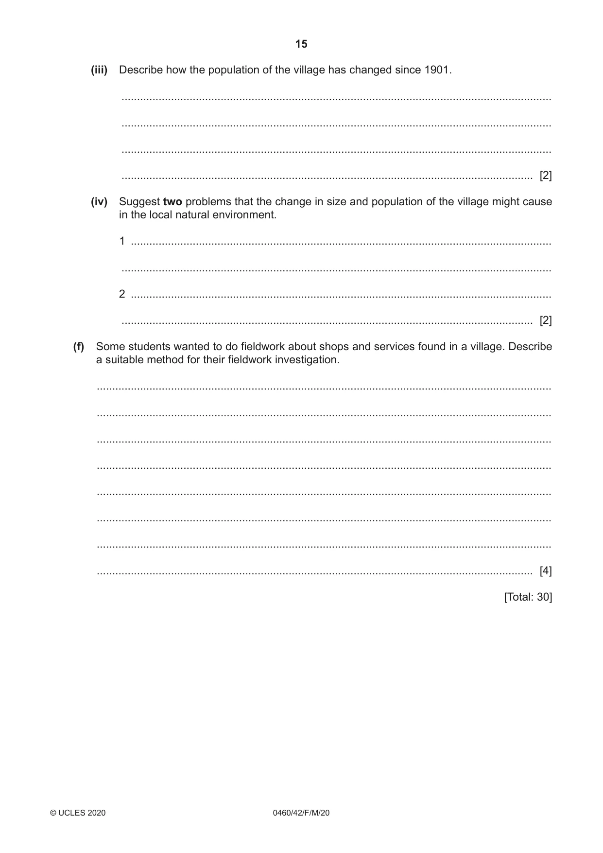 Cambridge IGCSE Geography 0460 2020 Feb/March Paper 4 · Variant 2 question paper, page 15 of 20
