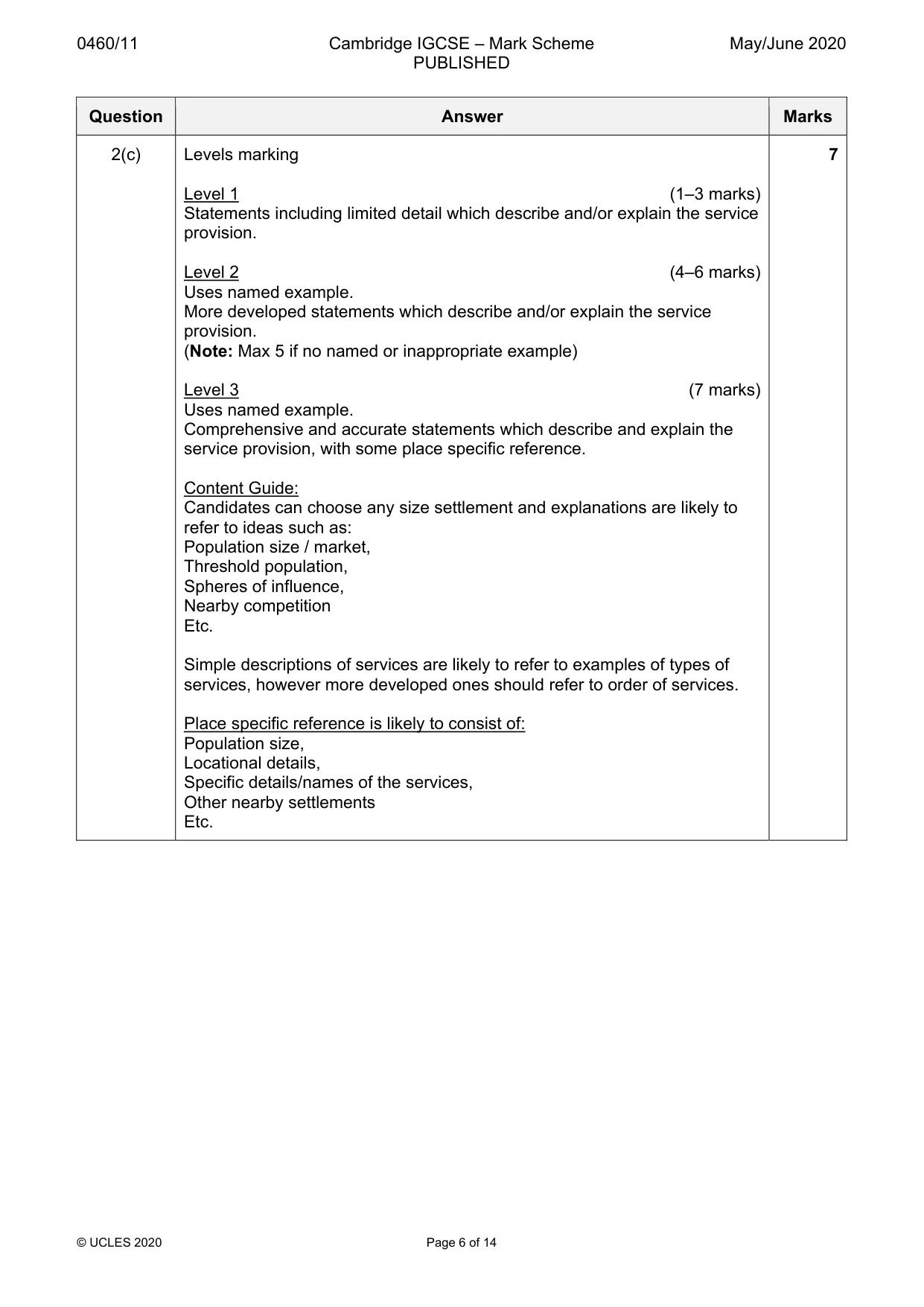 Mark scheme, page 6 of 14