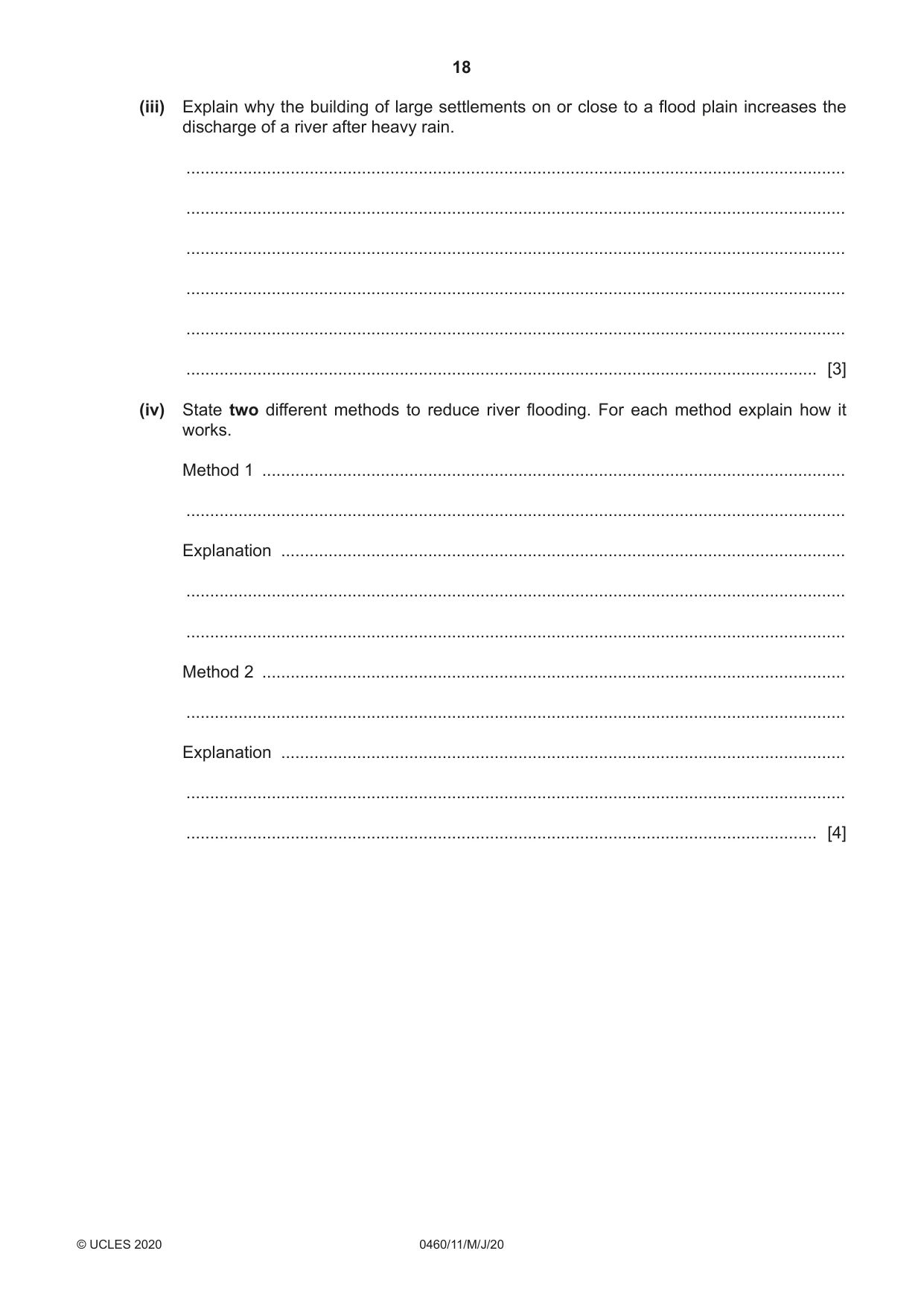 Cambridge IGCSE Geography 0460 2020 May/June Paper 1 · Variant 1 question paper, page 18 of 32