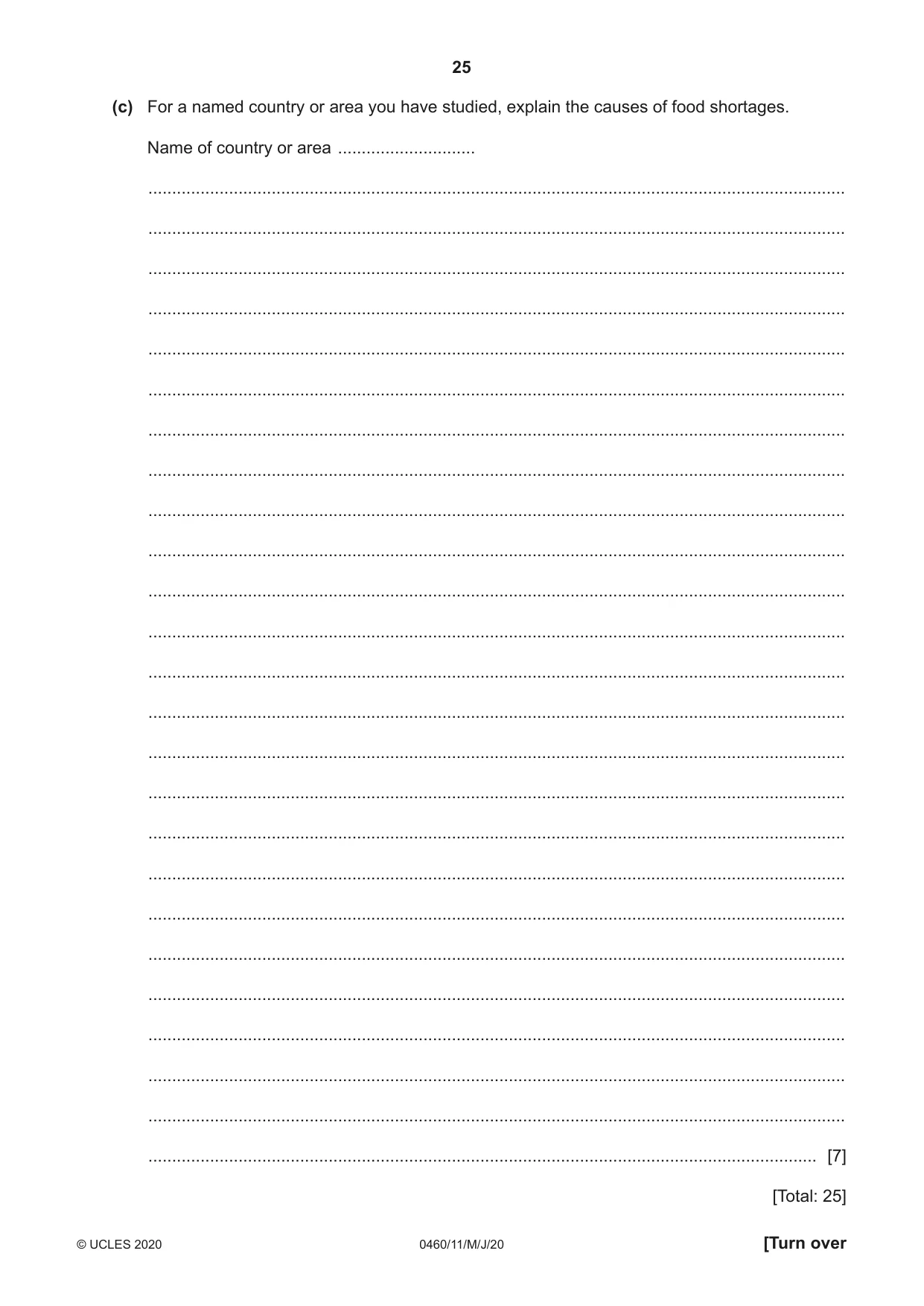 Cambridge IGCSE Geography 0460 2020 May/June Paper 1 · Variant 1 question paper, page 25 of 32