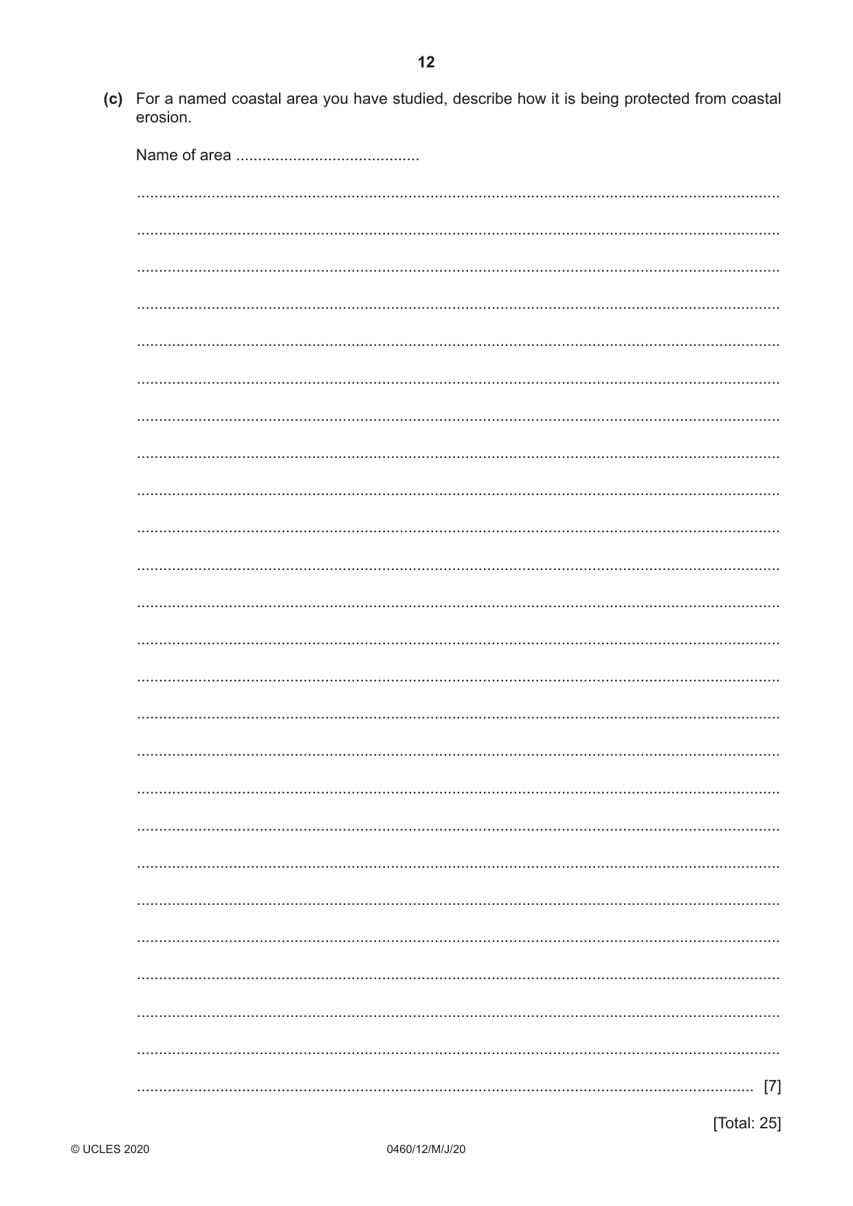 Cambridge IGCSE Geography 0460 2020 May/June Paper 1 · Variant 2 question paper, page 12 of 28