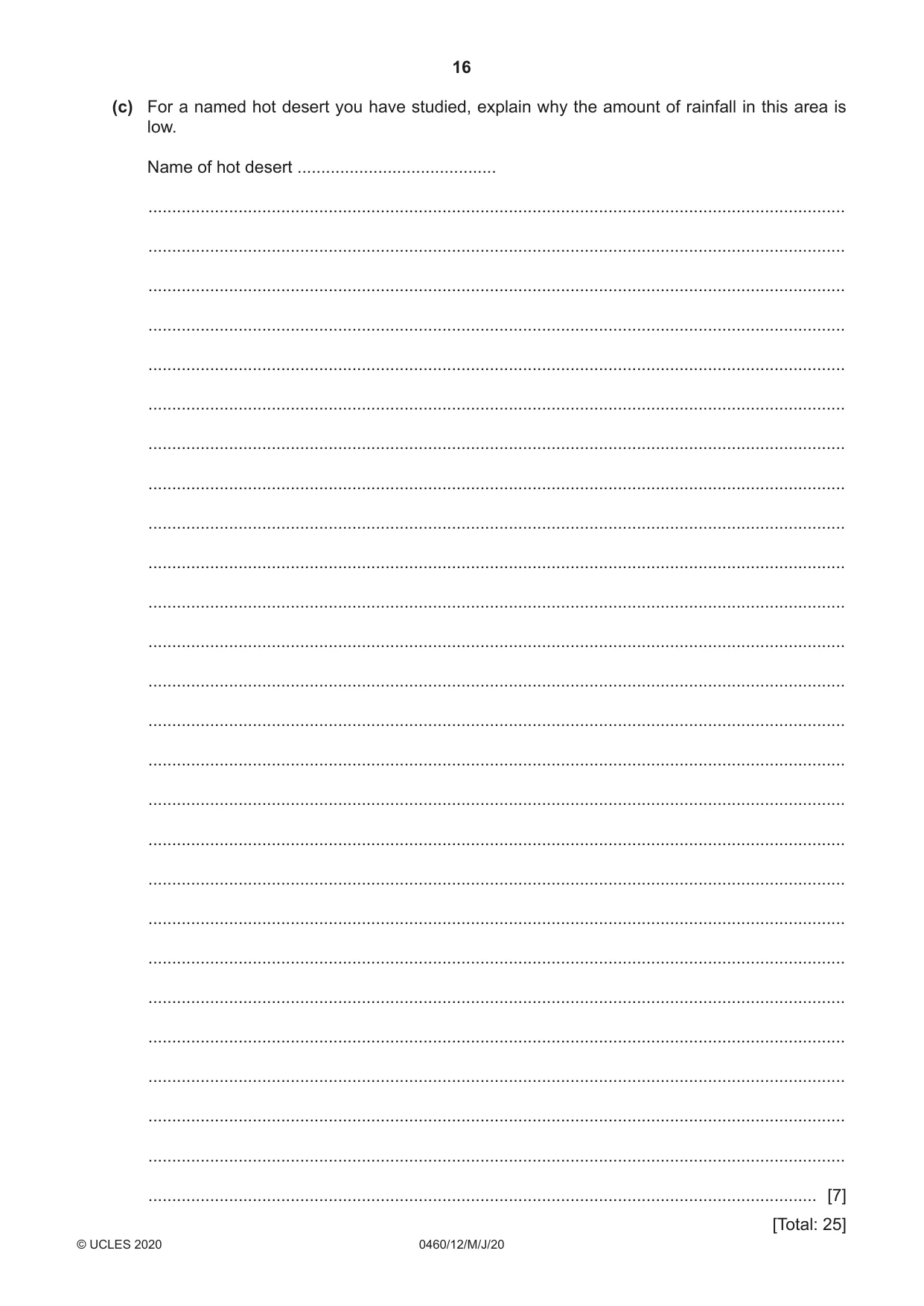Cambridge IGCSE Geography 0460 2020 May/June Paper 1 · Variant 2 question paper, page 16 of 28