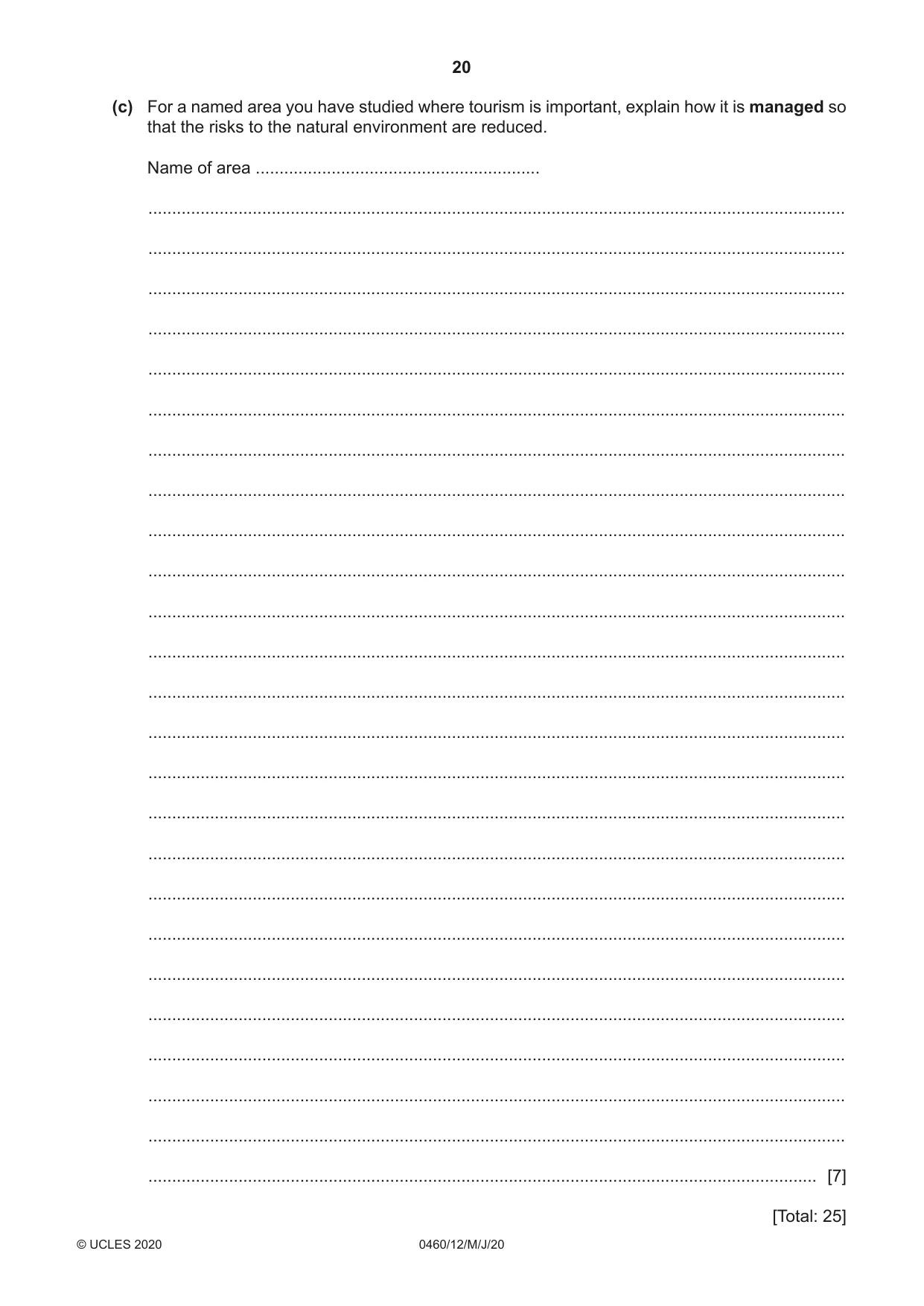 Cambridge IGCSE Geography 0460 2020 May/June Paper 1 · Variant 2 question paper, page 20 of 28