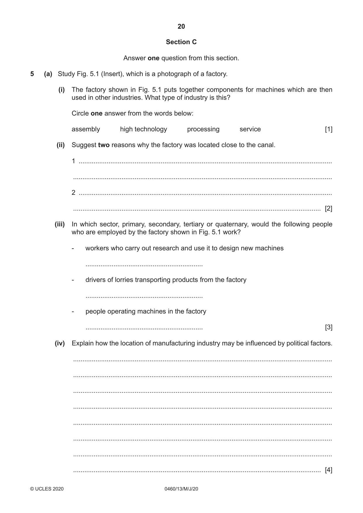 Cambridge IGCSE Geography 0460 2020 May/June Paper 1 · Variant 3 question paper, page 20 of 32